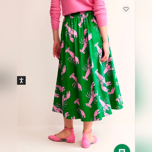 Boden Green Midi Skirt with Pink Lobster Print - Size 12R - Picture 4 of 12